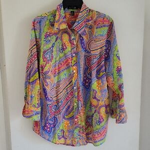 Lauren Ralph LaurenColorful Paisley Button-Up Cotton Shirt Sz 1X